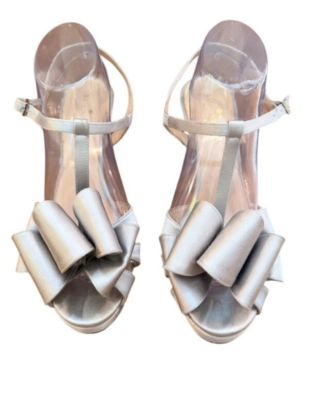 Coquette Y2K VTG Kate Spade Made in Italy Champagne Satin Bow T-Strap Platform H